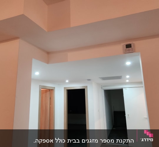 תרמוסטט מיזוג אוויר מותקן על קיר לבן